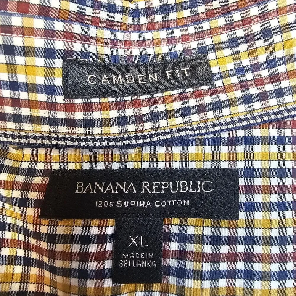 Banana Republic Camden Fit XL Supima Cotton Check Button Up Dress Shirt K359